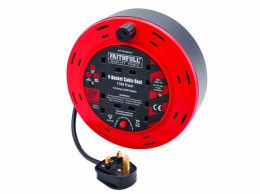 Faithfull 10m Cable Reel 10A, 4 Sockets £14.99